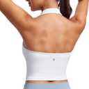 CRZ YOGA Butterluxe Halter Crop Tank Tops for Women - Open Back Padded Longline Sports Bras Workout Gym (White, M)