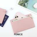 FENICE Multi-Purpose Vegan PU Leather Travel Pouch Travel Organizer with Contrast Color Design Zipper Closure (WHITE-PINK)