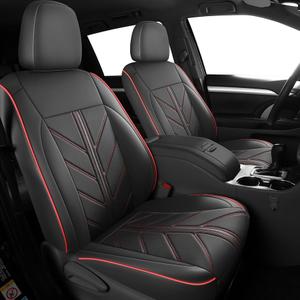 TZAUT-AXLE Fit Highlander Car Seat Covers 2020 2021 2022 2023 2024, Leather Seat Cover fits 8 Seater Highlander Interior Accessories, black and red