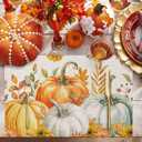 Fall Orange Pumpkins Placemats Set of 4 Watercolor Autumn Leaves Linen Texture Thanksgiving Washable Place Mats Non-Slip Heat Insulation Cotton Blend Table Mats for Kitchen Dining Party, 13"x19"