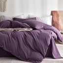 JELLYMONI 100% Washed Cotton Duvet Cover Queen – Soft, Breathable Linen-Look Bedding with Natural Wrinkle Texture, Button Closure, 3-Piece Set (Iris Purple, 90"x90")
