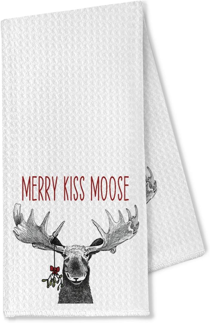 2 x Moose Christmas Kitchen DishTowels, Funny Gift for Women Girls,Christmas Moose Decorations Dish Towels for Kitche Bathroom Decor, 16x24 Inches