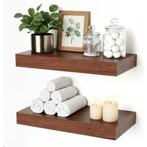 Floating Shelves for Wall, Bathroom Shelves Over Toilet, Wall Shelves & Book Shelf, Hanging Shelf, Modern Wooden Wall-Mounted Small Floating Shelves, 12x7x1.5 in (Walnut-Like, Set of 2)