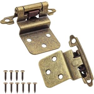 3/8" Inset Antique Brass Cabinet Door Hinges, 20 Pack (10 Pairs) Self Closing Kitchen Cabinet Hinge Hardware for Cabinet Doors