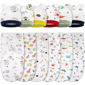 Ramede 6 Pack Baby Swaddle Blanket with Hats Sleep Swaddle for 0-3 Months Newborn Sacks Soft Cotton Wearable for Boy Girl (Colorful)