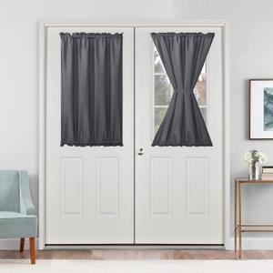 Hiasan Front French Door Curtains for Small Window, Rod Pocket Semi Sheer Short Sidelight Curtain, 1 Panel (Grey, W 24 inch x L 40 inch)
