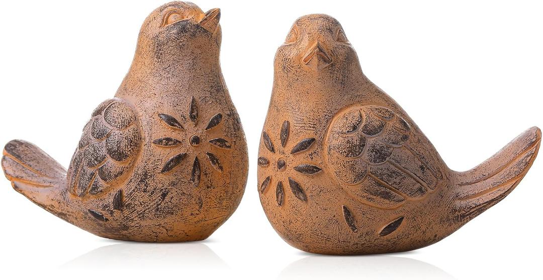 Blulu 2 Pcs Bird Figurines Home Decor Resin Bird Statue Vintage Farmhouse Decoration Boho Animal Decorative Sculpture Gifts for Home Table Office Shelf Tabletop Accents(Rust,Retro)