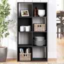 Signature Design by Ashley Langdrew Cube Storage Organizer, Eight‑Cube Matte Black Shelving for Closet Shelves and Storage Solutions, Engineered Wood, 23.74" x 47", 24"W x 12"D x 48"H