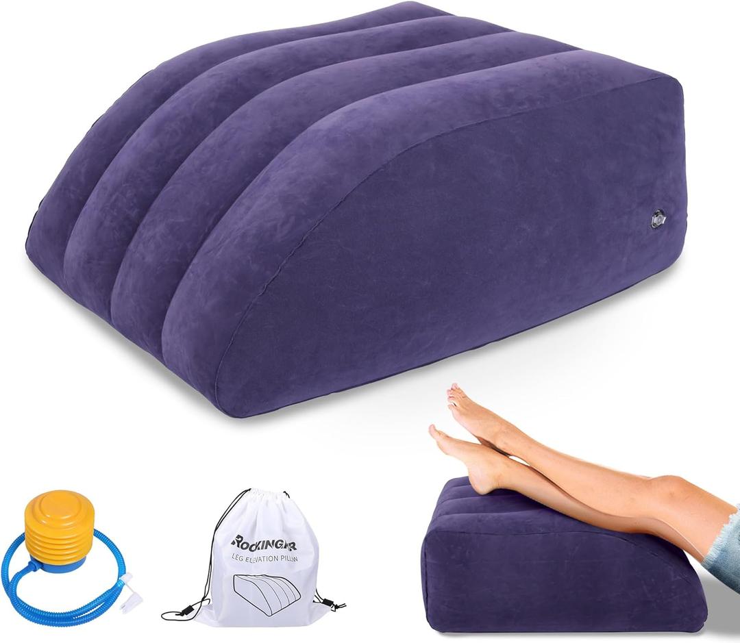 Leg Elevation Pillow, Inflatable Wedge Pillows for Sleeping, Knee Pillow for Legs Relax Muscles and Comfort Reduce Swelling,Injury,Recovery (25.6 x 23.6 x 11.4 inches)