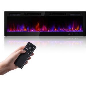 RealSmart Electric Fireplace Heater Inserts 60" Wall Mounted Electric Fireplace 750W/1500W in-Wall Recessed Heaters with Remote Control,Fit for 2 X 6 stub,12 Adjustable Color Flame & Brightness,Timer