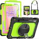 SEYMAC for Samsung Galaxy Tab S10 Lite/ S10 FE/ S9 FE/ S9 5G Case (10.9''/11''), Heavy Duty Shockproof Protective Case with Screen Protector, Rotating Stand, Hand Strap and Pen Holder, Green