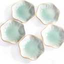 Ceramic Side Dish Bowls, Mint Green Floral Design, 4 inch, Set of 5