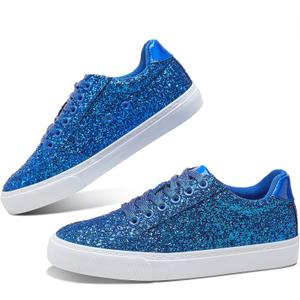 Jeekopeg Glitter Sparkly Fashion Sneakers Shoes Shiny Casual Shoes Bling Sequin Concert Low Cut Lace up Shoes, 7
