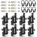 UF262 Round Ignition Coil & Spark Plug + Wireset Pack Fit for Chevy Avalanche Express Silverado1500 2500 3500 Tahoe Suburban, for GMC, for Buick Rainier, for Cadillac Escalade, 4.8L 5.3L 6L, 8Sets