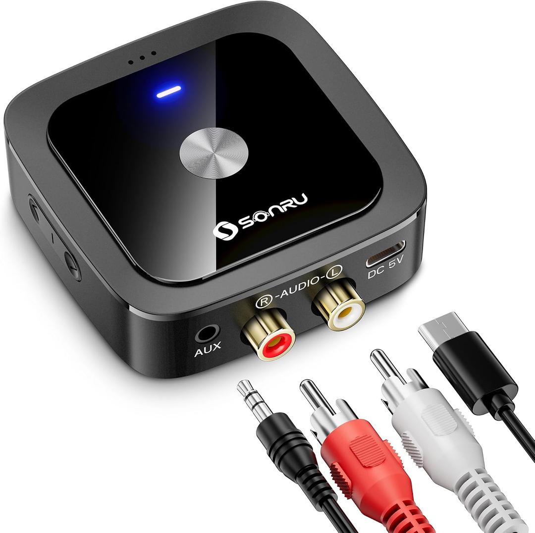 SONRU Bluetooth 6.0 Receiver, Bluetooth Adapter for Old Receiver, Low Latency, 24-Hour Battery Life with AUX 3.5mm/RCA, HiFi Wireless Audio Adapter for Speakers/Home Music Streaming Stereo System