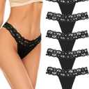voenxe Seamless Thong for Women,No Show Lace Underwear,Ladies Breathable Comfort Panties Soft Laser Cut Undies,Tanga,5-Pack, S