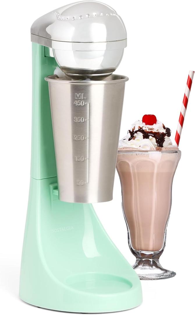 Nostalgia Two-Speed Electric Milkshake Maker and Drink Mixer, Includes 16-Ounce Stainless Steel Mixing Cup & Rod, Jade Green