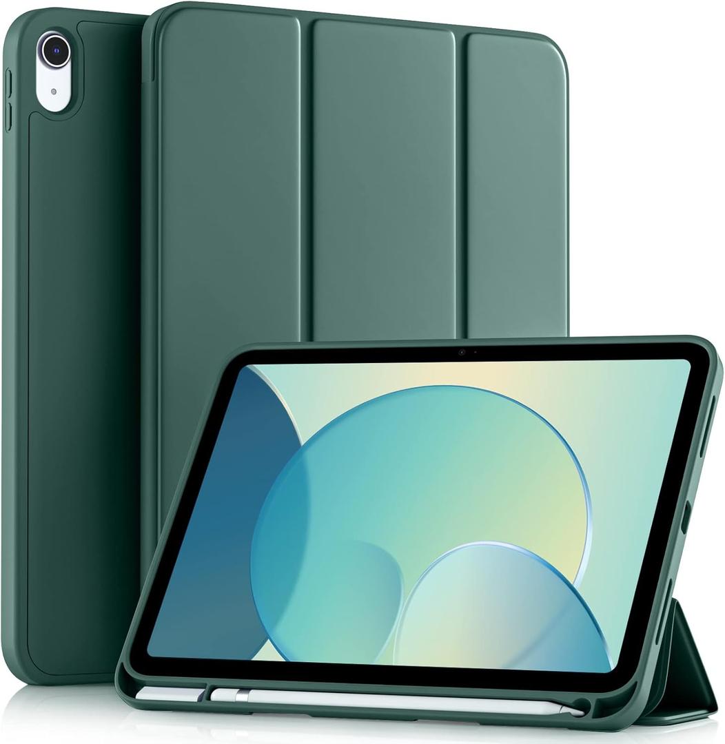 Akkerds Compatible with iPad (A16) 11th Generation Case 11 Inch 2025, for iPad 10th Generation Case 10.9 Inch 2022 with Pencil Holder, Slim Trifold Stand Protective Cover with Soft TPU Back, Pine Green