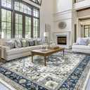 Area Rugs for Living Room 10x12 - Large Machine Washable Vintage Oriental Soft Rug, Low Pile Thin Carpet with Non Slip Backing for Bedroom, Dorm, Under Dining Room Table, Indoor House, Office Decor
