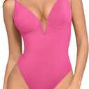 Popilush Shapewear Body Suits for Womens - Tummy Control Bodysuits for Women Deep V Corset Tops Thong Body Shaper (L(8-10), Pink)