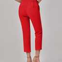 GRAPENT Capri Pants for Women High Waisted Pull On Dress Pants Slim Straight Leg Stretchy Waist Capris Trousers Pants (Red, XL)