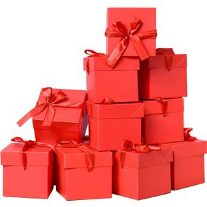 12 Pcs Squared Gift Boxes with Lids, Red Kraft Gift Boxes for Birthday, Christmas,  Anniversary, Valentine's Day(6x6x6 Inch) Red