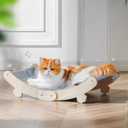 Cat Cooling Mat, Cats Hammock with Water-Filled Mat, Waterproof Elevated Cat Beds with PVC Fabric, Curved Design, Pet Cooling mat for Cats, Summer Pet Bed for Indoor Use, Grey