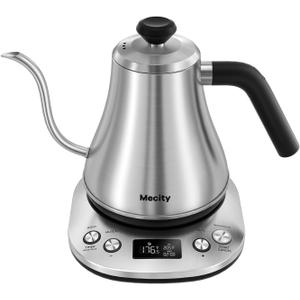 Mecity Electric Gooseneck Kettle With LCD Display Automatic Shut Off Retro Coffee Kettle Temperature Control Hot Water Boiler to Pour Over Tea, 1200 Watt Quick Heating Tea Pot, 0.8L, Stainless Steel