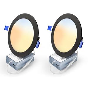 Veriligt 2 Pack 6 Inch 5CCT LED Recessed Light, Silm Canless Recessed Lighting, Dimmable, Damp Rated, 2700K-5000K, Wafer Ceiling Downlight with Junction Box, 1200LM, 12W 120V, Black, ETL&FCC