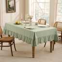 Romanstile Gingham Ruffled Tablecloth Rectangle - Waterproof Linen Cotton Checkered Table Cloth, Outdoor Plaid Table Cover for Picnic, Camping, Party - 60 x 102 Inch, Sage