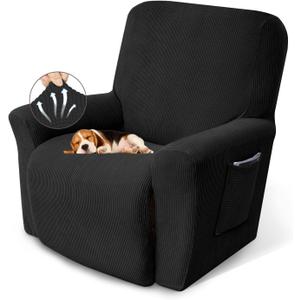 KEKUOU Recliner Chair Covers Lazy Boy Recliner Covers Stretch Couch Cover Slipcovers 1 Piece Furniture Protector with Elastic Bottom for Dog,Kids.(One Size, Black)