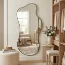 Irregular Wall Mirror, 28"x55" Asymmetrical Mirror with Metal Frame, Modern Wavy Decorative Mirrors for Bathroom, Wall Decor, Entryway, Living Room, Black