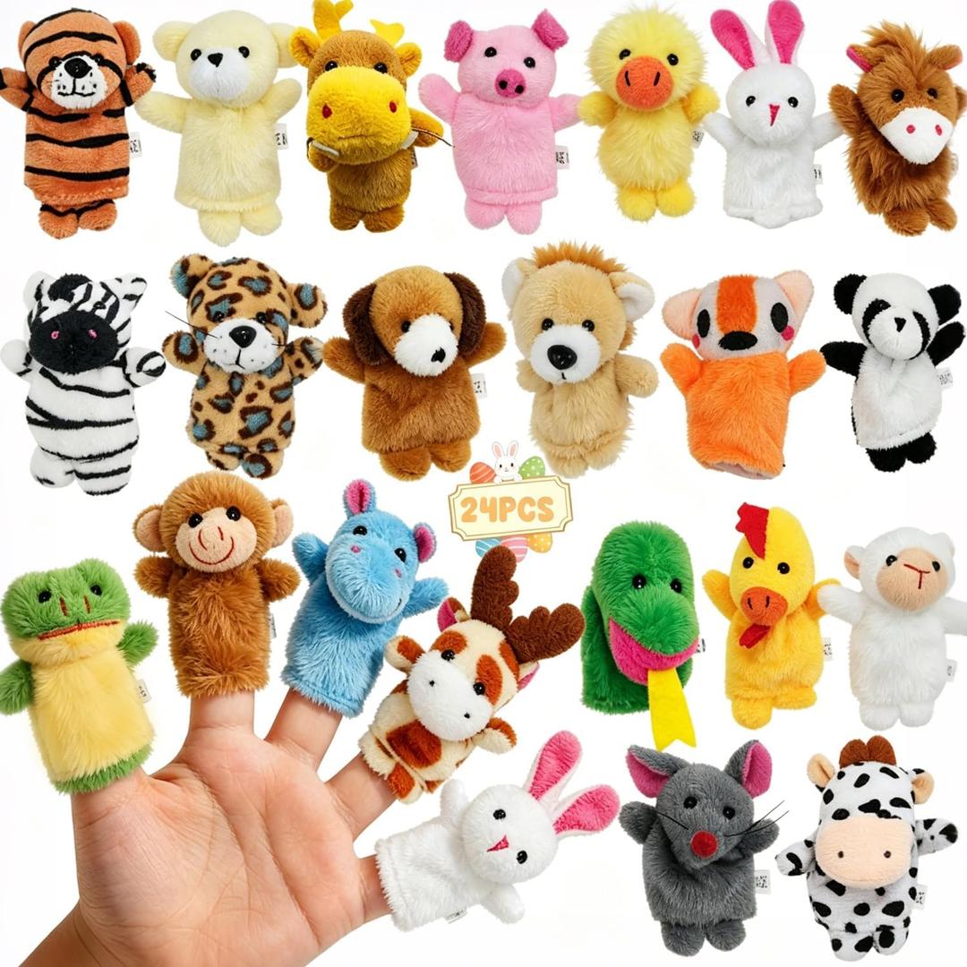 24 Pcs Finger Puppets Set, Animal Finger Puppets for Kids Easter Party Favors Birthday Gift Carnival Classroom Prize