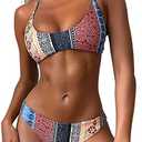 ZAFUL Women's Two-Piece Scoop Neck Bikini Crop Top Criss Cross Push Up Bikini Set Tanks Top Bathing Suit Size S
