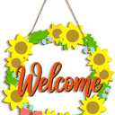 Sunflower Wreath for Front Door Sign Hanging Summer Party Wood Wall Decor Hanger Rustic Farmhouse Welcome Wood Sign Home Decor for Porch Home Bathroom