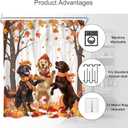AMBZEK Fall Dog Shower Curtain 60Wx72L Inch Autumn Maple Trees Leaves Pumpkin Cartoon Lovely Puppy Funny Pets Lovers Artwork Cloth Fabric Waterproof Polyester Bathroom Decor Set with 12 Pack Hooks