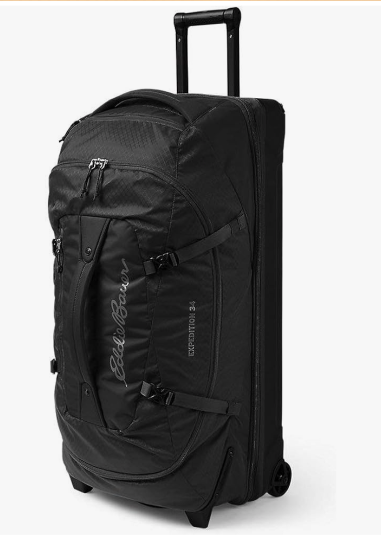 Eddie Bauer Expedition Rolling Duffel Bag with Wheels | Travel | Check-In | Luggage | Rugged | Durable - Black, 34"