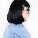 ALLAURA Tina Belcher Wig + Black Glasses + Yellow Hair Clip Set, Edna Black Bob Wig – Compatible with Tina Belcher Costume Adult