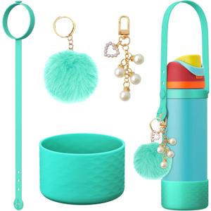 2 x 2PCS Diamond Silicone Boot for Owala Water Bottle, Anti-Slip Protective Sleeve for Owala Twist,FreeSip and Flip Stainless Steel Water Bottle, BPA-Free, Dishwasher Safe, Accessories (40 Ounces, Accessories set-Green)