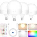 Yochoice 4-Pack E12 Rechargeable Battery Operated Light Bulb with Remote, Dimmable LED Bulb with 15 Colors Selectable & 3 Timer, Wireless Detachable Puck Light Bulb for Wall Sconce, Non-Hardwired