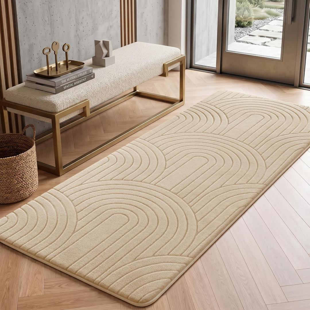 Sour Lemon 2x6 Runner Rug for Hallways Non Slip, Bedroom Modern Rugs Beige