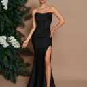 Women's Cocktail Dresses Elegant Black Strapless Slit Mermaid Evening Dresses for Wedding Guest (Black, M)