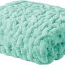 Throw Soft Cozy Brushed Long Faux Fur For Bed, Couch or Sofa, 50"x60", Aqua OEKO-TEX STANDARD 100