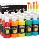 AnyMark Acrylic Paint Set, 24 Classic Colors with 10 Brushes, 2 fl oz/60ml Bottles, Art kit Painting Supplies for Kids Adults Canvas, Rock, Wood