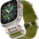 TAURI Nylon for Apple Watch Ultra 3/2 Bands 49mm, Rugged Nylon Braided Strap & Stainless Steel Metal Connector  Adjustable iWatch Ultra Men's Woven Sport Band, Green