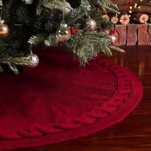 36-Inch Christmas Tree Skirt, Twisted Tie-Belt Knit Tree Skirt, Retro Rustic Farmhouse Christmas Decor, Round & Substantial, Fits 4-6 FT Xmas Trees, Perfect for Parties, Holiday Home Decor(Red)