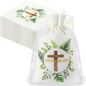 60 Pcs Baptism Candy Bags 4 x 6 Inch Small Christening Candy Bag with Drawstring First Communion Goodies Pouches Christening Party Favor Cross Jewelry Pouches for Women Bridal Shower Church