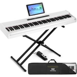 MUSTAR Digital Piano 88 Key Weighted with Stand, 88 Key Semi Weighted Keyboard Piano MEP-1000, Portable Electric Piano Keyboard 88 Keys with Bluetooth Connection, Case, Sustain Pedal, MDF, White