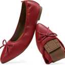 DREAM PAIRS Women's Foldable Flats Shoes Pointed Toe Ballet Flats Bowknot Comfort Slip on Dress Shoes (7.5, Red)