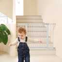 44.72"-46.89" Baby and Pet Safety Gate, 30" Tall Metal Walk-Thru Gate for Doorways & Stairs, Easy One-Hand Open, Dual Lock, Extensions & Wall Mounts Included (Gray, 29"-46" W x 30.5“H)